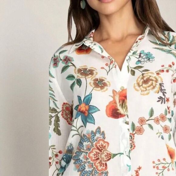 Johnny Was Size Small Ardell Long Sleeve Button Up Shirt Gauzy Oversized Floral - Picture 3 of 15